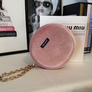 Miu Miu Blush Pink Velvet Round Chain Pouch